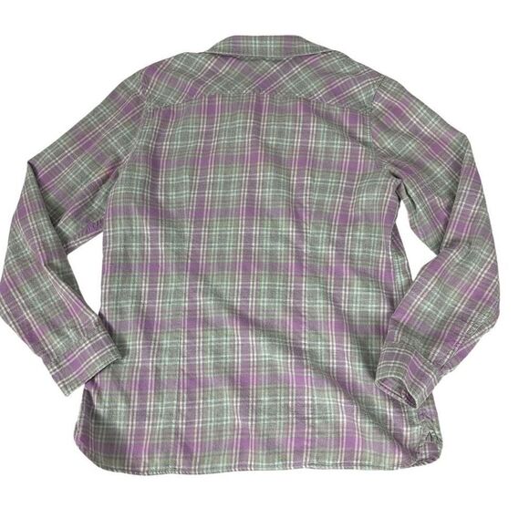 LL Bean Womens Freeport flannel shirt mint green & purple plaid size Medium spot - Picture 1 of 7
